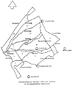 Overzichtkaartje van de Metinge van �t ambacht van Monster in 12 kwartieren, anno 1378.